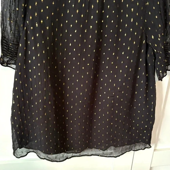 NWT J. Crew Women's Black and Gold Chiffon Smocked Puff Sleeve Top in Size M - Picture 4 of 8